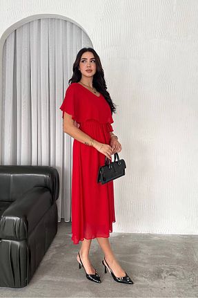 لباس قرمز زنانه بافتنی XXL BUTİK - کد 927598214