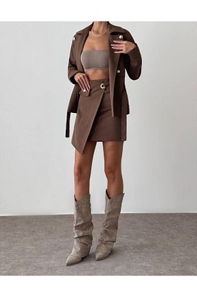 ست بالاتنه و پائین تنه قهوه ای زنانه بافتنی Misscix - کد 865565127