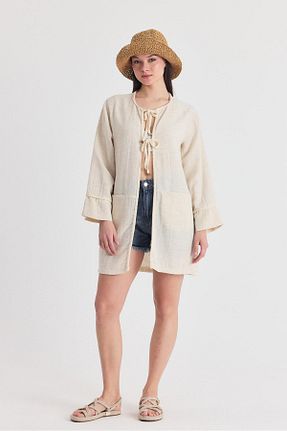 کیمونو و کافتان بژ زنانه کتان Rays - کد 927616184