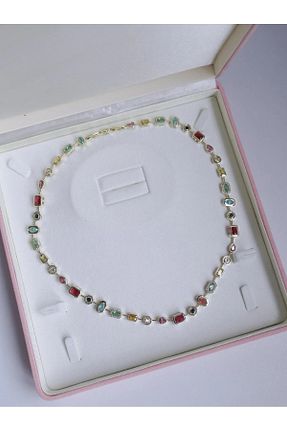 گردنبند جواهر رنگی زنانه برنجی Reorah Collection - کد 927614699