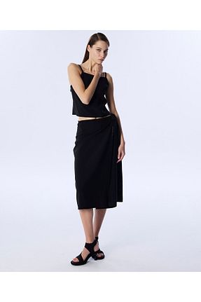 دامن مشکی زنانه ساتن Twist - کد 927637780