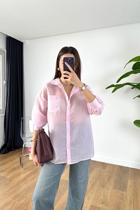 پیراهن صورتی زنانه اورسایز BİRCANÇİL - کد 927631597