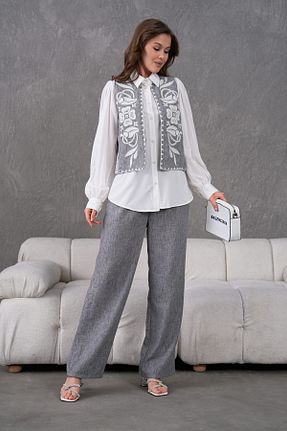 ست بالاتنه و پائین تنه طوسی زنانه بافتنی Miss Allos - کد 901840586