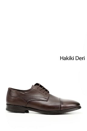 کفش کلاسیک قهوه ای مردانه چرم خالص GÖNDERİ(R) - کد 927650255