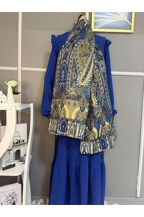 شال آبی زنانه پنبه ای MACMODA - کد 927645071