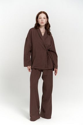 ست بالاتنه و پائین تنه قهوه ای زنانه اورسایز BOHEMAİ - کد 927663669