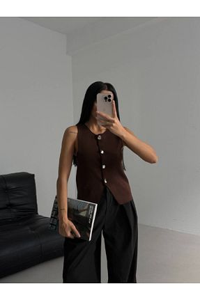 بلوز قهوه ای زنانه ساده Castivo Fashion - کد 927715459