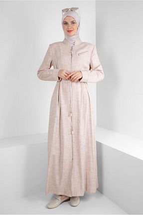 مانتو بلند حجاب بژ زنانه مخلوط ویسکون Alvina - کد 798335474