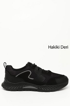 کفش اسنیکر مشکی مردانه چرم اصل GÖNDERİ(R) - کد 869155207