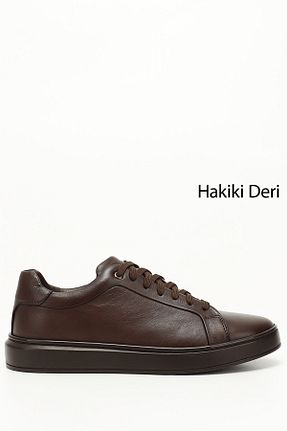 کفش اسنیکر قهوه ای مردانه چرم اصل GÖNDERİ(R) - کد 859678159