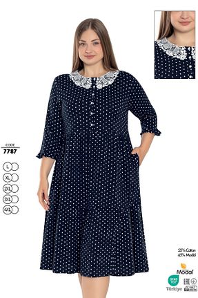 لباس سایز بزرگ سرمه ای زنانه پنبه ای ROMEO LİFE - کد 927788211