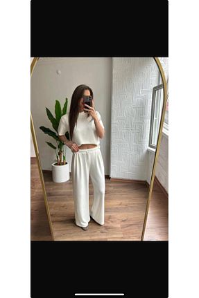 ست بالاتنه و پائین تنه سفید زنانه بافت SEVDE - کد 927797437