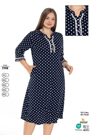 لباس سایز بزرگ سرمه ای زنانه پنبه ای ROMEO LİFE - کد 927803319