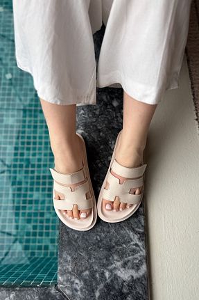 دمپائی بژ زنانه چرم مصنوعی SHOEBELLAS - کد 927810432
