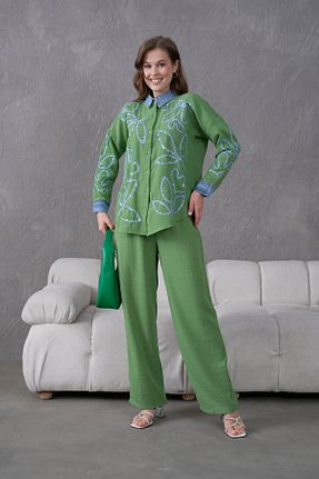 ست بالاتنه و پائین تنه خاکی زنانه بافتنی Miss Allos - کد 922776985