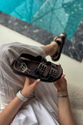 صندل مشکی زنانه پاشنه تخت SHOEBELLAS - کد 927810968