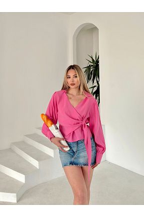 پیراهن صورتی زنانه گشاد Linen Butik - کد 927815450