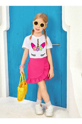 ست بالاتنه و پائین تنه صورتی بچه گانه بافت bebekpare - کد 927820476