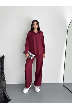 ست بالاتنه و پائین تنه زرشکی زنانه بافتنی moda poni - کد 927843247