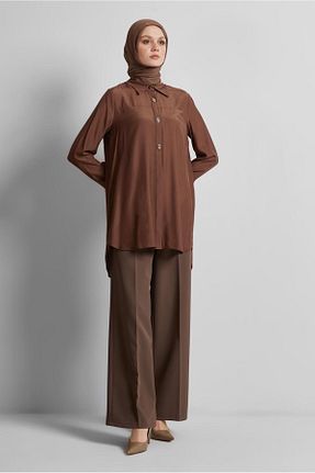 تونیک حجاب قهوه ای زنانه پلی استر Alvina - کد 927858486