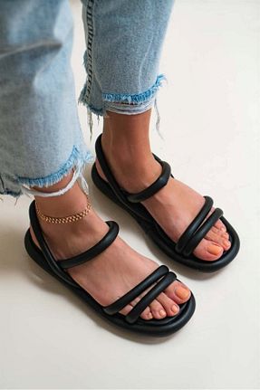 صندل مشکی زنانه پاشنه تخت AlbiShoes - کد 927856781