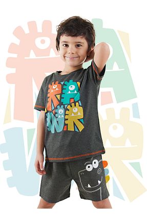 ست بالاتنه و پائین تنه طوسی بچه گانه بافت Denokids - کد 799689752