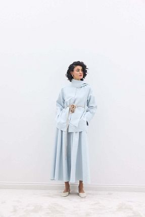 پیراهن آبی زنانه اورسایز SENA GÜVEN - کد 924368434