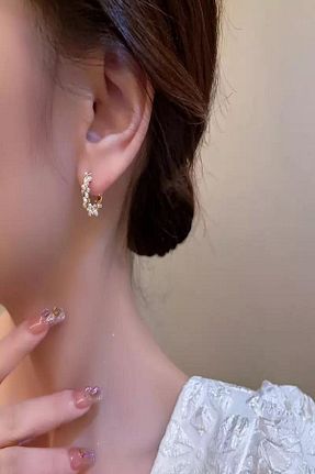 گوشواره جواهر طلائی مروارید DEMOKAN - کد 472334787