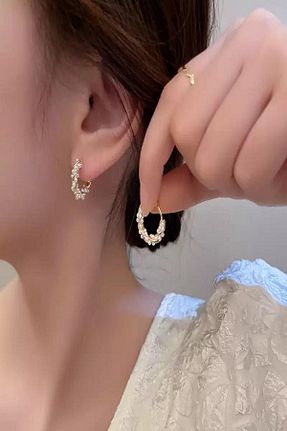 گوشواره جواهر طلائی مروارید DEMOKAN - کد 472334787