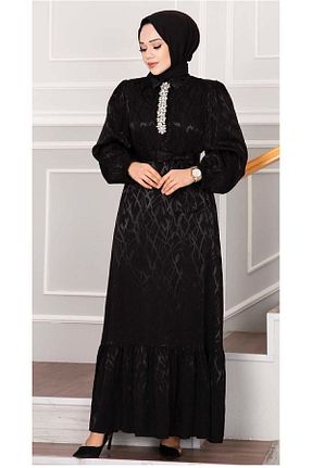 لباس مجلسی حجاب مشکی زنانه یقه ایستاده ELEGANTSTİL - کد 837218698