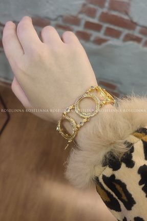 دستبند استیل (فولاد) متالیک زنانه روکش طلا ROSELİNNA - کد 922887751