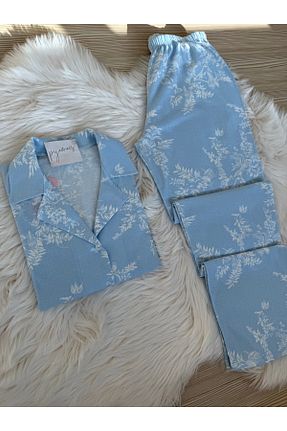 ست لباس راحتی آبی زنانه پنبه ای Pijamacs - کد 902709306