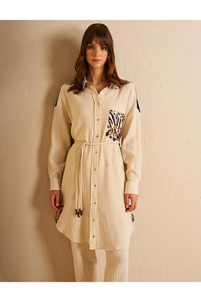 تونیک حجاب بژ زنانه مخلوط ویسکون Kayra - کد 927940692