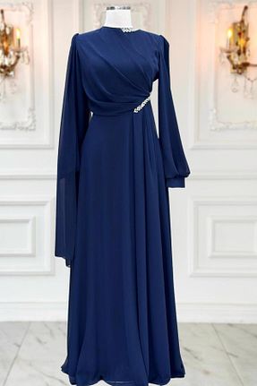 لباس مجلسی حجاب سرمه ای زنانه یقه دوچرخه TRENDTESETTÜR - کد 927946285