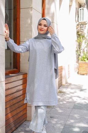 تونیک حجاب طوسی زنانه پنبه ای Moylin - کد 51490041