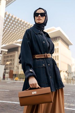 کلاه و ابایا سرمه ای زنانه جین Armine - کد 925774745