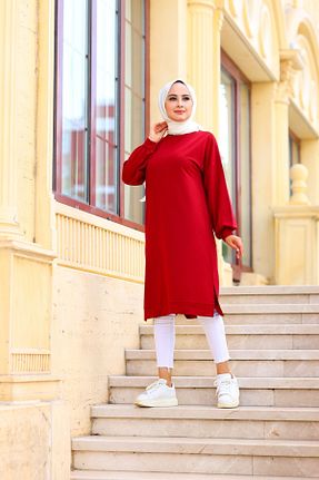 تونیک حجاب قرمز زنانه پنبه ای Moylin - کد 48989834