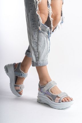 صندل طوسی زنانه پاشنه پلتفرم Solo Bag - کد 927966044