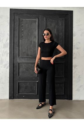 ست بالاتنه و پائین تنه مشکی زنانه تریکو Kurtayfashion - کد 928012280