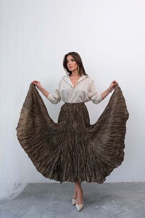 دامن خاکی زنانه ساتن Hatun Atila - کد 927976966