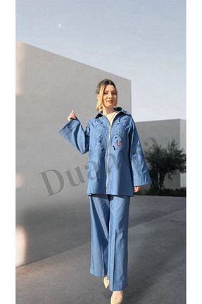 ست بالاتنه و پائین تنه حجاب آبی زنانه رگولار qupra - کد 928226115