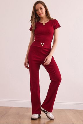 ست بالاتنه و پائین تنه زرشکی زنانه بافت Olalook - کد 926652783
