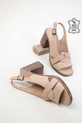 کفش پاشنه بلند کلاسیک بژ زنانه چرم خالص SOHO - کد 925981078