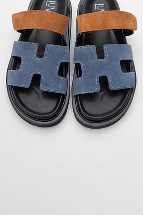 دمپائی سرمه ای زنانه چرم خالص luvishoes - کد 843780762