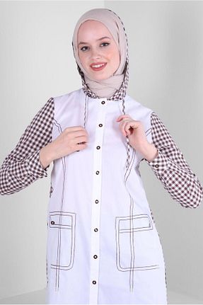 تونیک حجاب قهوه ای زنانه %100 پنبه Alvina - کد 805631092