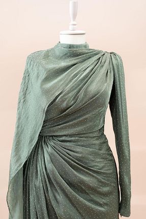 لباس مجلسی حجاب خاکی زنانه ابریشم Hennin - کد 926562890