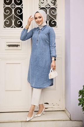 تونیک حجاب آبی پنبه ای Neva Style - کد 926555643