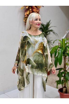 بلوز خاکی زنانه طرح دار Punta Otantik - کد 926567617