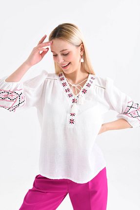 بلوز نباتی زنانه اورسایز Genel Markalar - کد 834050566