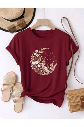 تیشرت زرشکی زنانه اورسایز FAVORİST - کد 926633658